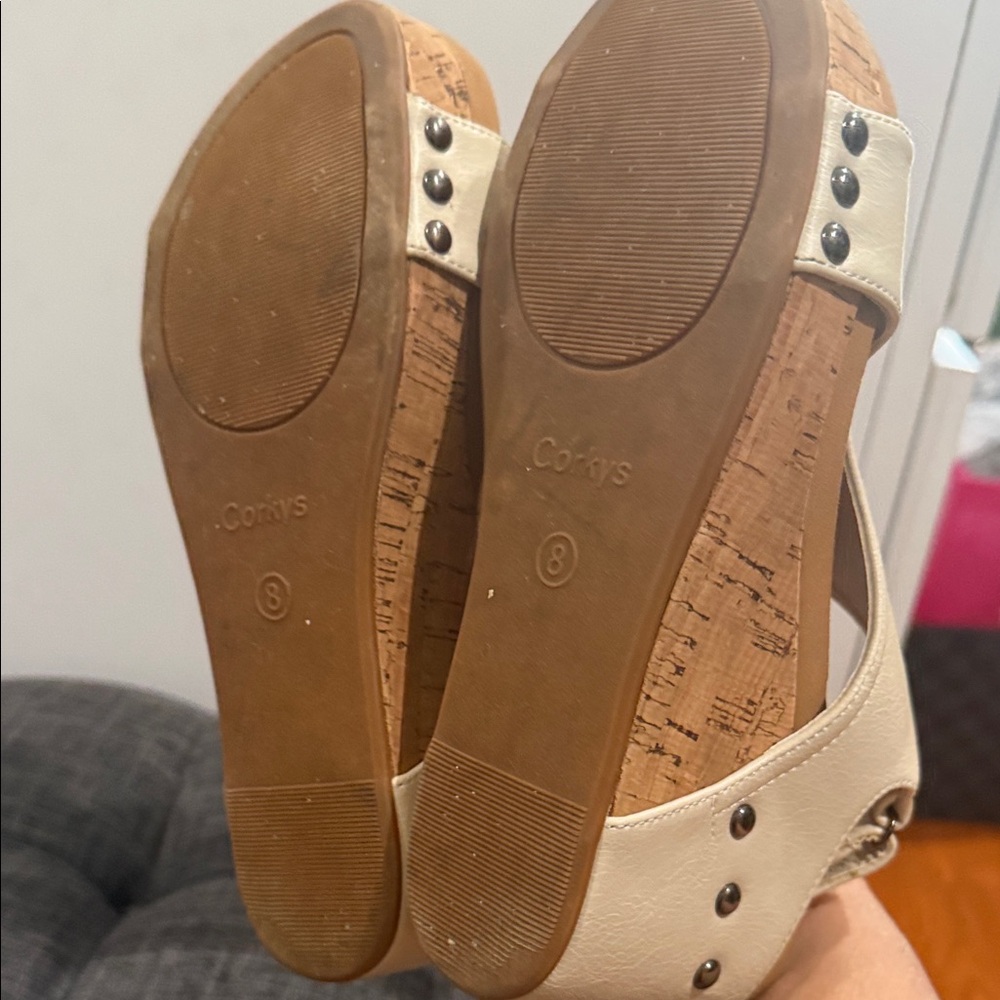 Corkys Cream Open-Toe Wedge Sandals - Picture 4 of 4